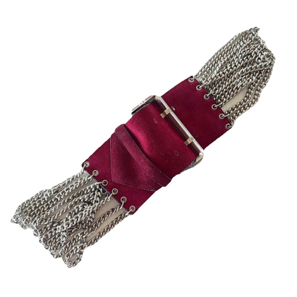 AR Paris Mod‎ Depos Vintage Chain Belt Red Leather Thick Chunky